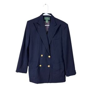 Ralph Lauren LRL Wool Double Breasted Blazer 10P Gold Blue Classic Old Money